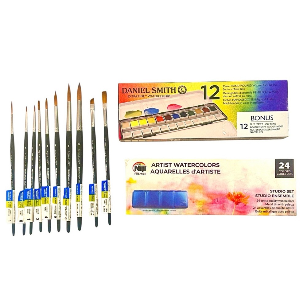 Daniel Smith and Niji Artist Watercolor Bundle with 10 Paintbrushes - Large Set